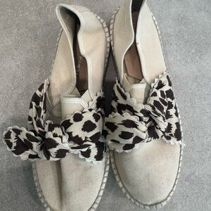 Loeffler Randall Cream Espadrilles with Animal Print Bow